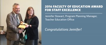 Jennifer Stewart — Co-recipient of the 2016 Faculty of Education Award for Staff Excellence